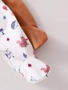 Newborn Baby Pajamas-2 Piece Pajama Set Fox Brown Footed Romper White Woodland Print Long Sleeve Round Neck Long Pants Option Cozy Warm Lightweight Breathable Multi Season Baby Sleep Outfit Holiday 2026 New Year Essential Gift