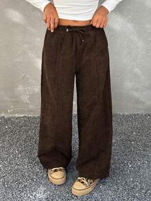 Coolane Kids Tween Girls Fall/Winter Streetwear Back To School Basic Cable-Knit Corduroy Comfortable Textured Brown Wide Leg Sweatpants, Brown Pants, Wide Leg Pants, Loose Pants, Drawstring Pants, Corduroy Pants