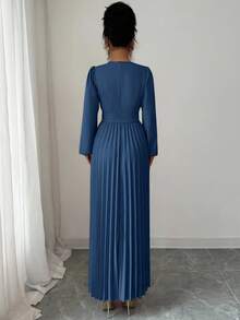 Elenzga Autumn/Winter Back To School Season Pleated Dress, Elegant For Birthday Party, Wedding - Blue - View 2