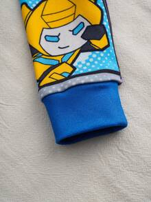 Transformers X SHEIN Set de 2 piezas de pijama con parte superior de manga larga de cuello redondo y estampado de letra y robot de dibujos animados, y leggings cómodos y elásticos para niño pequeño - Multicolor - Ver 5