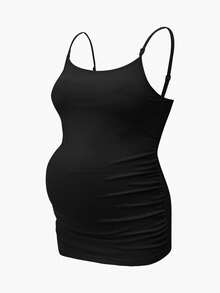 Modmama Pregnant Women Tank Top With Built-In Shelf Bra, Nursing Clothing, White - Black - View 3