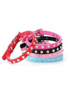 PETSIN طوق جلدي قابل للتعديل للكلاب والقطط صغيرة ومتوسطة الحجم مزين بالراين - الظلام - مشاهدة 4