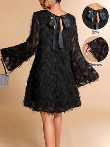 Elenzga Women's Elegant Backless Bowknot Tassel Chiffon Party Dress - Black - View 1