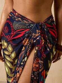 Travachic Váy khoác ngoài cỡ lớn in họa tiết nhiệt đới, kiểu quấn thắt nơ, chất liệu chiffon in họa tiết lãng mạn mùa xuân sớm, thích hợp cho nữ đi biển mùa hè 2026. - Nhiều màu - Xem 1