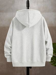 Manfinity Dauomo Áo khoác ngoài mùa đông Áo đi chơi Áo dài tay mùa thu Áo khoác bomber thêu tối giản sang trọng Áo nỉ có mũ trùm đầu cho nam Áo khoác nỉ nam - Màu Xám nhạt - Xem 2