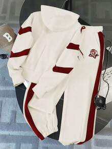 Franclia Regular Dropped Shoulder Hooded Half-Zip Long Sleeve Sweatshirt + Casual Drawstring Ankle Pants - Apricot - View 2