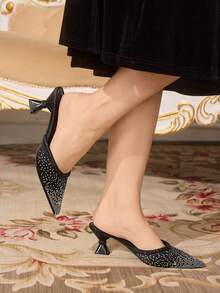 CUCCOO TILAWA Zapatos de tacón con pedrería para mujer, de moda para fiestas - Negro - Ver 3