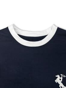 Resyla 女款T恤/保罗图案印花/刺绣工艺/女士宽松休闲撞色圆领T恤上衣/春夏 - 彩色 - 查看 3