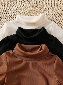 SHEIN 3件套女婴时尚高领针织内衣套装