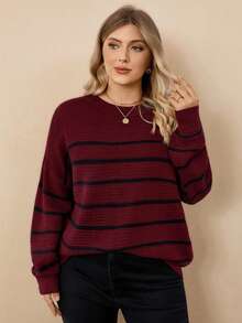 Rosumi Áo len chui đầu cỡ lớn dáng rộng, chất liệu giả cashmere, phối sọc màu tương phản, thích hợp cho mùa thu/đông. - Màu Đỏ Sâu - Xem 7