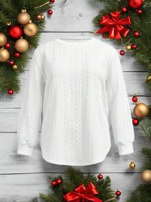 EMERY ROSE Plus Size Solid Color Round Neck Drop Shoulder Long Sleeve Loose Embossed Casual Sweatshirt/Winter Graphic