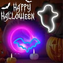 1 pieza Lámpara de pared de neón, luz decorativa LED, alimentada por USB o 3*pilas AA, adecuada para habitación, dormitorio, bar, Navidad, Halloween, fiesta de cumpleaños (pilas no incluidas) Luz de decoración de Halloween, decoración del hogar, decoración de fiesta, decoración de Halloween, decoración de habitación, decoración de jardín de Halloween como regalo, hadas - Multicolor - Ver 6
