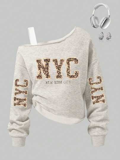 Sparklyn 少女/青少年女孩英文图案印花秋冬宽松肩带时尚卫衣，轻盈舒适，适合外出穿着，时尚休闲，图案设计时尚，适合外出和户外活动，图案设计 - 返校季，秋季，返校聚会