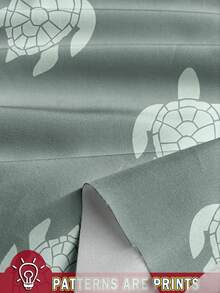 Tween Boys' Casual Fashionable Cute Cartoon Turtle Print Loose Beach Shorts, Suitable For Summer, Beach, Outdoors, Swimming