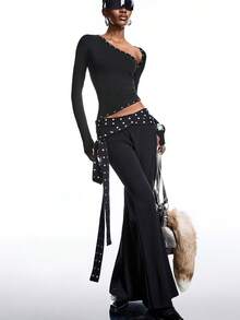 LYSMO 2025 New Arrive Minimalism Winter  Casual Slim Fit Asymmetric Collar Long Sleeve Women T-Shirt One Sleeve Top - Black - View 5