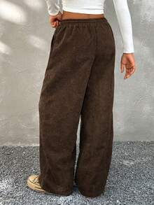 Coolane Kids Tween Girls Fall/Winter Streetwear Back To School Basic Cable-Knit Corduroy Comfortable Textured Brown Wide Leg Sweatpants, Brown Pants, Wide Leg Pants, Loose Pants, Drawstring Pants, Corduroy Pants