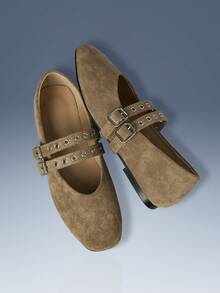 CUCCOO GRLICON 圆头搭扣平底乐福鞋，机车风、朋克风、芭蕾舞风，男女皆宜，适合夏季度假、Y2K风格，圣诞节、感恩节、新年派对等场合 - 卡其色 - 查看 3