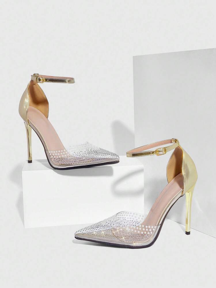 CUCCOO SZL Women's Apricot Rhinestone Embellished Slip-On High Heel Pumps