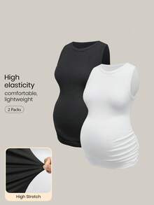 Modmama 孕妇休闲纯色褶皱背心，夏季 - 彩色 - 查看 1