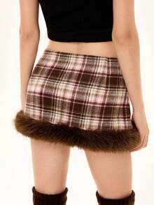 ROMWE Avant Retro Sweet Vintage Plaid Low Waist Fringed Mini Skirt - Multicolor - View 7