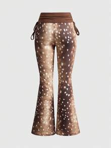 ROMWE Avant Y2K Sexy Low Waist Tight Deer Print Flare Pants - Multicolor - View 2