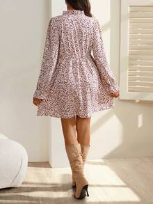 SHEIN Printed V-Neck Casual Long Sleeve Loose Maternity Dresses - Multicolor - View 2