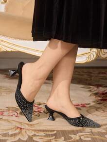 CUCCOO TILAWA Zapatos de tacón con pedrería para mujer, de moda para fiestas - Negro - Ver 2