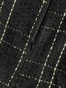 SHEIN Franclia 优雅百搭的通勤休闲斜纹格纹A字半身裙，秋冬款 - 黑色 - 查看 7