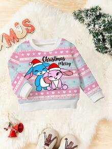 Christmas Young Girl' Round Neck Sweatshirt, Santa Rabbit Naughty Pattern, Casual Cute & Fashionable Versatile - Multicolor - View 3