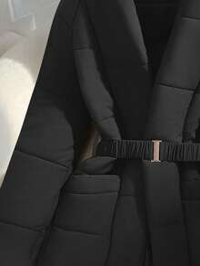 GlowEve 女士咖啡棕色腰带，金属扣设计，收紧腰身，优雅羽绒服 - 灰色 - 查看 3