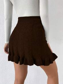 SHEIN Unity Vintage College Style Solid Color Versatile Women Sweater Skirts - Brown - View 2