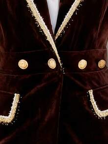 SHEIN LUNE Women's Velvet Ribbon Decorated Blazer - Coffee Brown - View 3