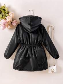 SHEIN 少女休闲连帽防风外套，保暖中长款外套，秋冬季 - 彩色 - 查看 2