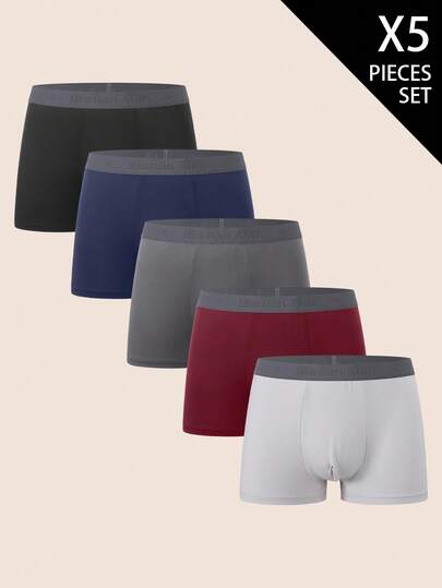 Manfinity Underwear&Sleepwear Basics paquete de 5 calzoncillos tipo bóxer para hombres con cintura de color contrastante, transpirables y cómodos