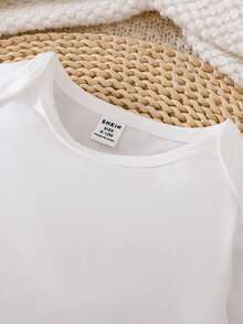 SHEIN Baby Boy Letter Print Round Neck Long Sleeve Casual Bodysuit