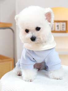 PETSIN 1件猫狗通用服装，可爱宠物泰迪熊领带连体衣，秋冬加厚蓝色保暖外套 - 藍色 - 查看 6