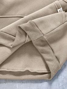 Vacaura Bộ 2 áo hoodie chui đầu tối giản dành cho bé trai tuổi teen kèm quần len ống rộng, thiết kế chắp vá, chất liệu vải thoải mái, màu sắc đa dạng, phù hợp mặc đi học và thường ngày, mùa thu/đông - Màu be - Xem 4
