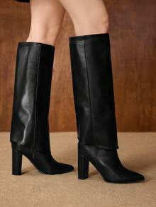 MOTF NUEVAS BOTAS ALTAS DE RODILLA DE MODA EUROPEA Y AMERICANA PARA MUJERES - Negro - Ver 3