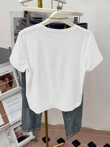 Resyla Áo thun nữ cỡ lớn thiết kế ngọc trai, dáng ôm vừa vặn, mùa hè - trắng - Xem 2