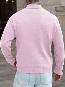 Manfinity CasualCool Men's Solid Color Minimalist Everyday Quarter Zip Long Sleeve - Baby Pink - View 2