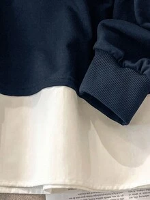 Lacomfia 1 件女士黑色长袖运动衫，时尚铆钉设计上衣 - 藏蓝色 - 查看 6