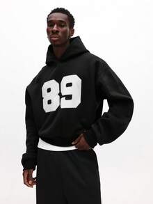 SUMWON Oversized Pullover Hoodie With Number 89 Print And Drawstring Hood For Casual Wear - Black - View 6