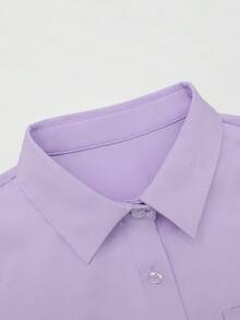 INAWLY Plus Size Plain Front Button Long Sleeve Pocket Minimalist Casual Shirt