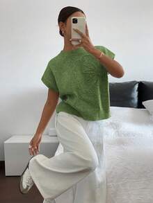 Siren Gaze Women Casual Solid Color 3D Floral Short Sleeve Knitted Top,Knitted Sweater