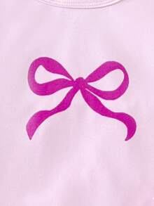 SHEIN 2pcs Baby Girl Infant Toddler Newborn 0-3 Years Old Spring/Summer Casual Daily Versatile Bow Knit Long Sleeve Top + Pants Set, Baby Spring/Summer Outfit - Purple - View 7