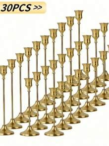3 / 6 / 12 / 30 PCS Golden Vintage Elegant Wedding Candle Holders Cone Shape Table Centerpiece Decor European Romantic Celebration Home Room Anniversary Decoration - Multicolor - View 7