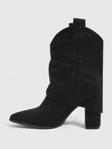 CUCCOO SZL 尖头粗跟性感红色一脚蹬踝靴，双色拼接女靴，秋冬款 - 黑色 - 查看 5