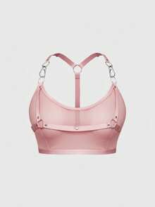 ROMWE Grunge Punk Plus Size Dark Punk Music Festival Mesh Metal Ring Sheer Sexy Bralette, For Valentine's Day