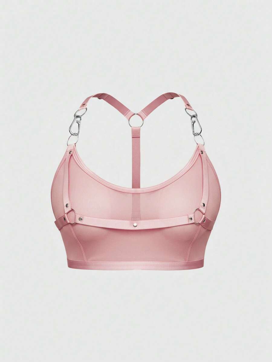 ROMWE Grunge Punk Plus Size Dark Punk Music Festival Mesh Metal Ring Sheer Sexy Bralette, For Valentine's Day