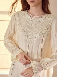 MOTF PREMIUM LACE TRIM LOOSE COMFORTABLE LONG ROMANTIC NIGHTGOWN - Apricot - View 2